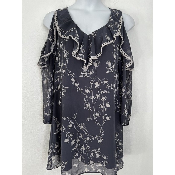 Taylor Chiffon Mini Dress Women's Size 14 Cold Shoulder Long Sleeve Ruff… - Picture 1 of 11